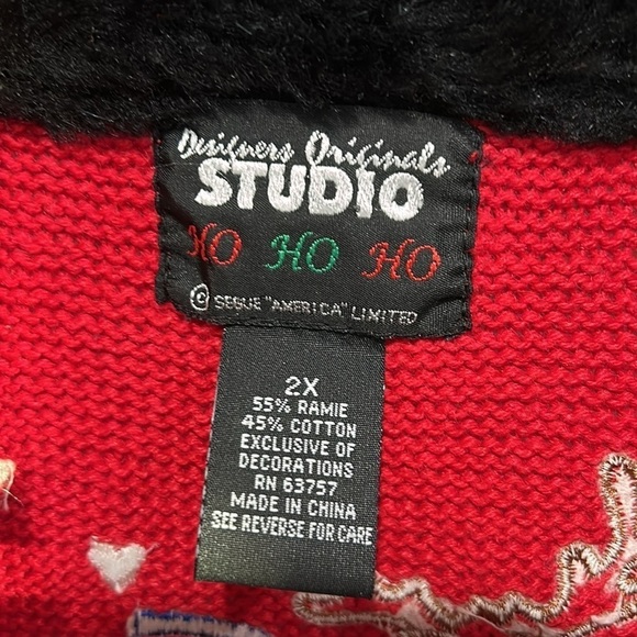 Holiday vintage woven reindeer faux fur collar sweater vest zip up plus size 2X - Picture 4 of 6